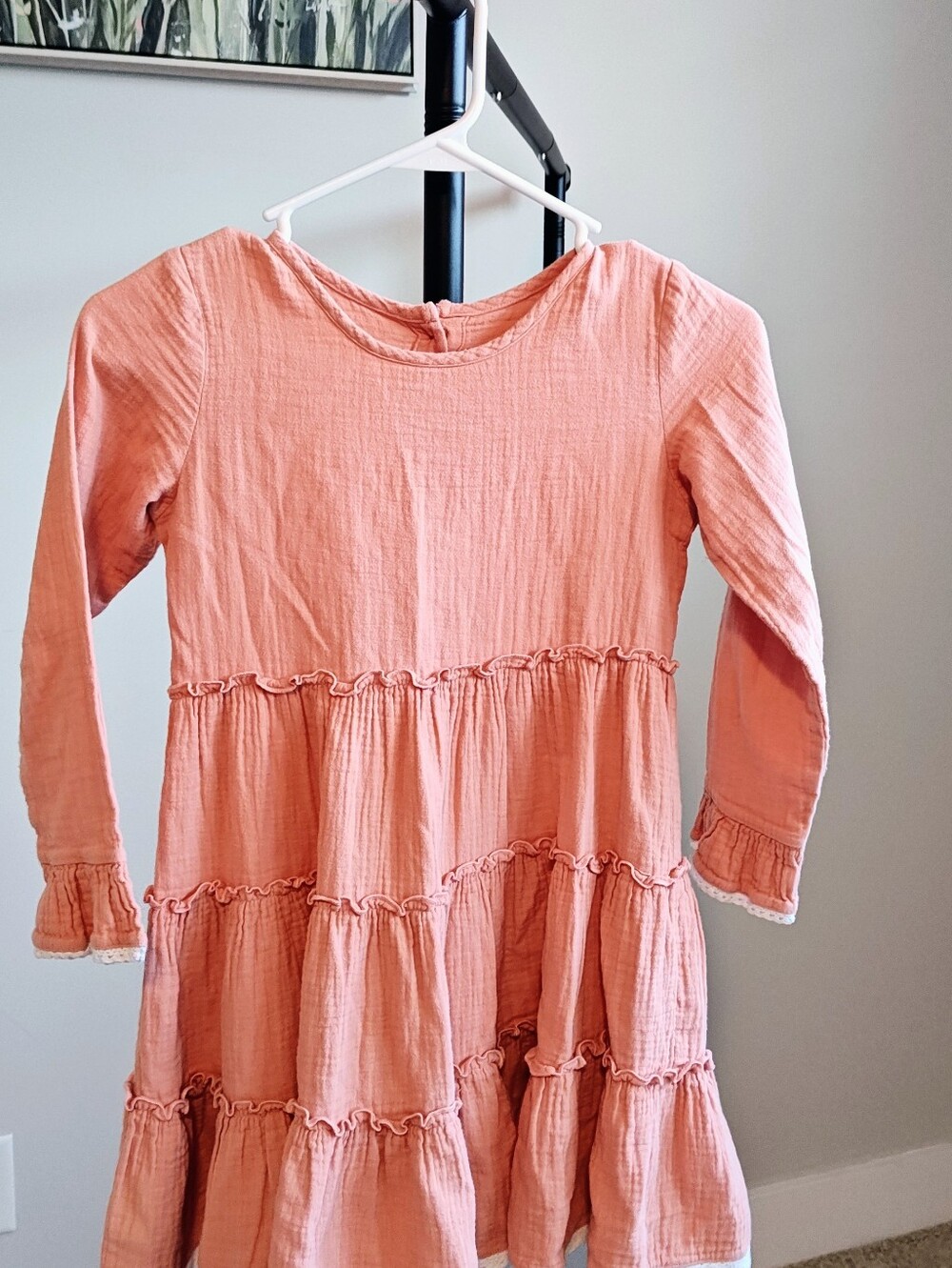 Girls' Peach Tiered Long Sleeve Dress By Serendipity